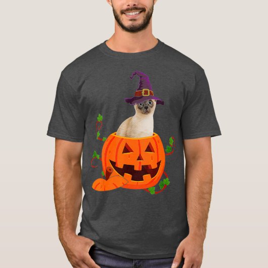 Cat Lover Gifts Funny Siamese Pumpkin Halloween Tシャツ (正面)