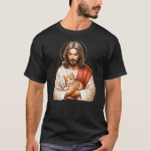 Cat Lover, Jesus Holding A Cat, Funny Christian Ar Tシャツ (正面)