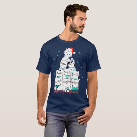 Cat Lover Meowy Catmas Cat Tree Funny Merry Tシャツ (正面フル)