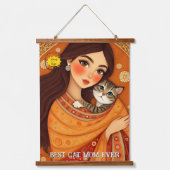 Cat lover Mom Photo  orange 吊り下げ型タペストリー (正面)