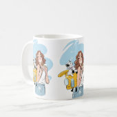 Cat Lover Mug – Stylish Woman with Cat in Backpack コーヒーマグカップ (正面左)