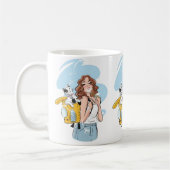 Cat Lover Mug – Stylish Woman with Cat in Backpack コーヒーマグカップ (左)