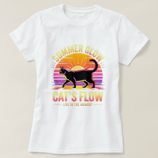 Cat Lover Radiant Summer Retro Sunset for Women Tシャツ (デザイン正面)