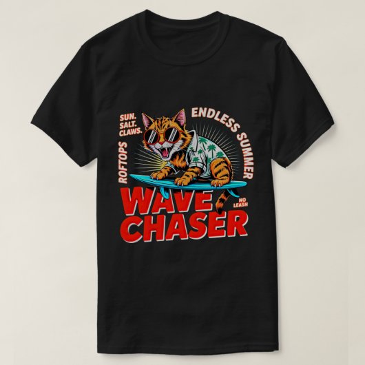 Cat Lover Summer Wave Chaser Funny Beach Tee Tシャツ (デザイン正面)
