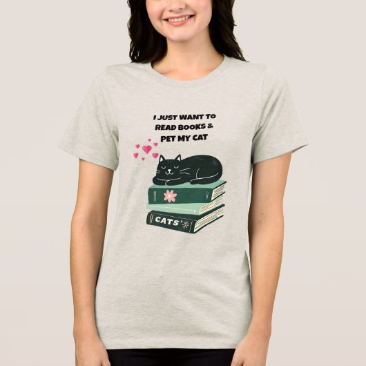 Cat Lover T-Shirt, Read Books Shirt, Cat Shirt トライブレンドＴシャツ (正面)