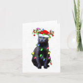 Cat Lover Xmas Lighting Santa Russian Blue Cat Chr カード (正面)