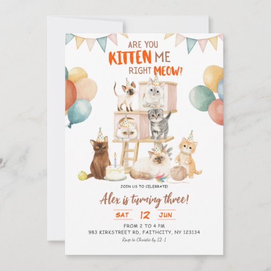 Cat Lover You Kitten Right Meow? Any Age Birthday 招待状 (正面)