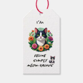Cat lovers floral Tuxedo cat  ギフトタグ
