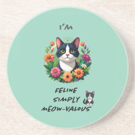 Cat lovers floral Tuxedo cat  コースター
