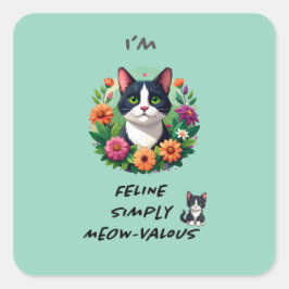 Cat lovers floral Tuxedo cat  スクエアシール