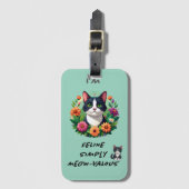 Cat Lover's floral Tuxedo cat ラゲッジタグ (正面縦)