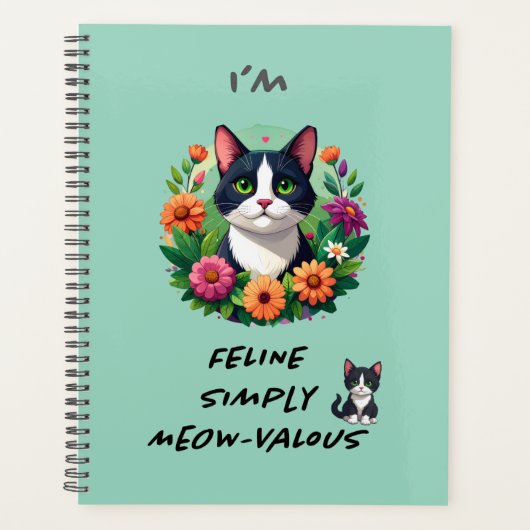 Cat lovers floral Tuxedo cat planner  プランナー手帳 (正面)
