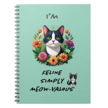 Cat lovers floral Tuxedo cat spiral notebook