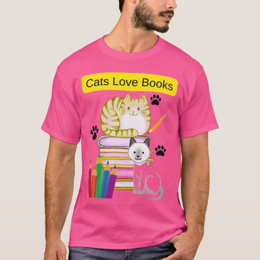 Cat Loves Books Tシャツ (正面)