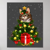 Cat Maine Coon Cat Xmas Tree Lights Cat Lover Ugly ポスター (正面)