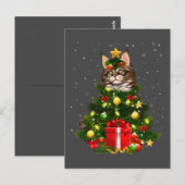 Cat Maine Coon Cat Xmas Tree Lights Cat Lover Ugly ポストカード (正面/裏面)