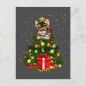 Cat Maine Coon Cat Xmas Tree Lights Cat Lover Ugly ポストカード (正面)