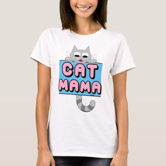 "CAT MAMA" 笑顔のキャラクター猫Tシャツ Tシャツ (正面)