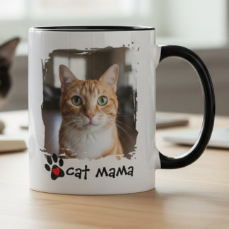 Cat Mama Photo Pet Lover Rescue Advocate ツートーンマグカップ