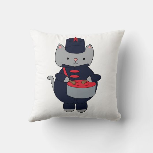Cat Marching Band Drummer Navy Blue Red クッション (裏面)