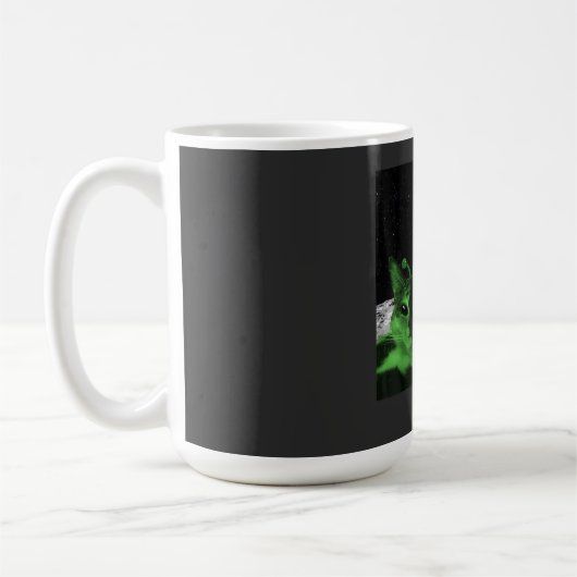 Cat Meme Alien Green Cat Selfie UFO Funny Mug コーヒーマグカップ (左)