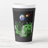 Cat Meme Alien Green Cat Selfie UFO Latte Mug カフェラテマグ (正面)