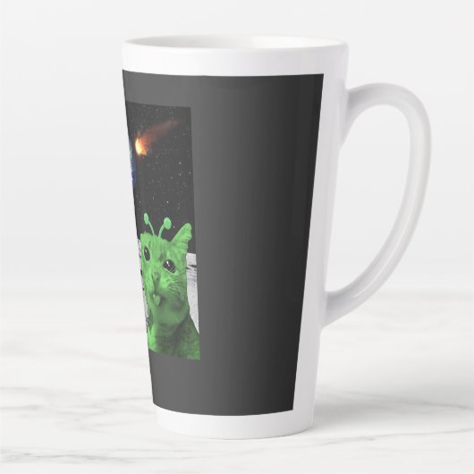 Cat Meme Alien Green Cat Selfie UFO Latte Mug カフェラテマグ (右)