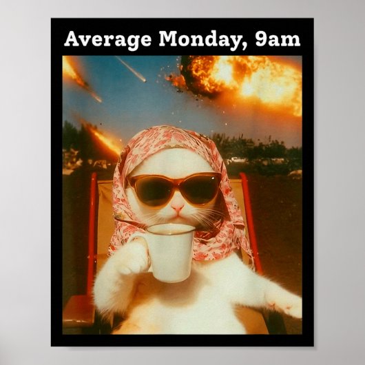 Cat Meme Average Monday 9am Funny Sarcastic Back T ポスター (正面)
