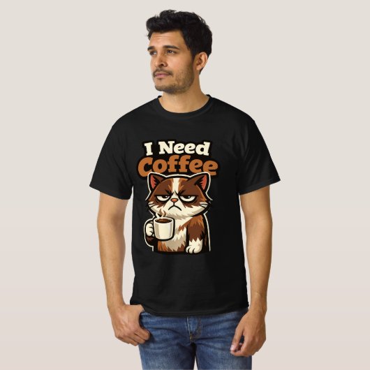 CAT MEME “I NEED COFFE” Tシャツ (正面フル)