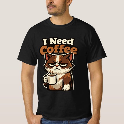 CAT MEME “I NEED COFFE” Tシャツ (正面)