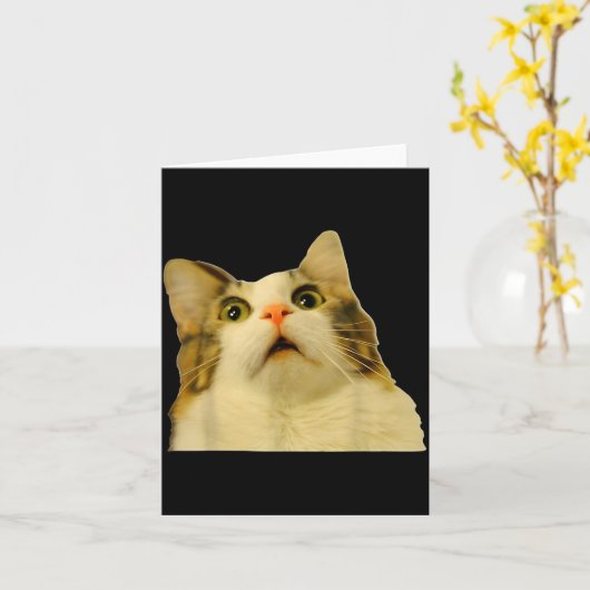 Cat Meme Shock Cat Face Funny Meme Cat Silly Gift カード (黄色い花)