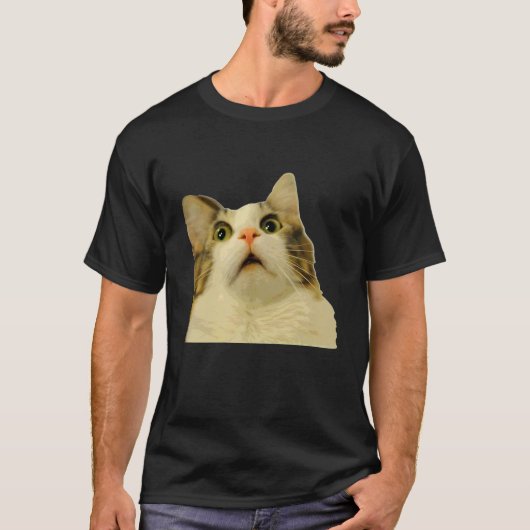 Cat Meme Shock Cat Face Funny Meme Cat Silly Gift  Tシャツ (正面)