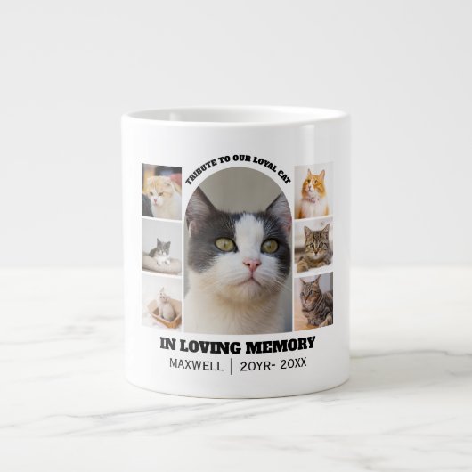 Cat Memorial 7 Photo Collage Pet Tribute Template ジャンボコーヒーマグカップ (正面)