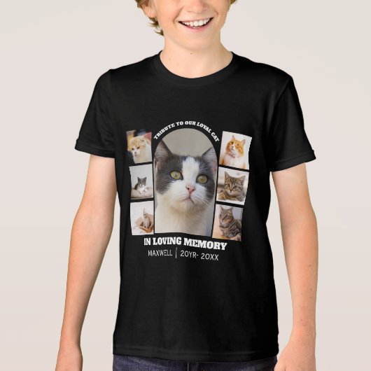 Cat Memorial 7 Photo Collage Pet Tribute Template トライブレンドTシャツ (正面)