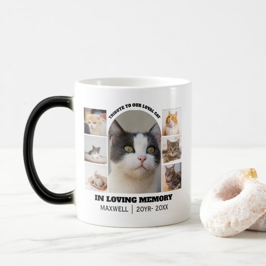 Cat Memorial 7 Photo Collage Pet Tribute Template モーフィングマグカップ (ドーナツ)