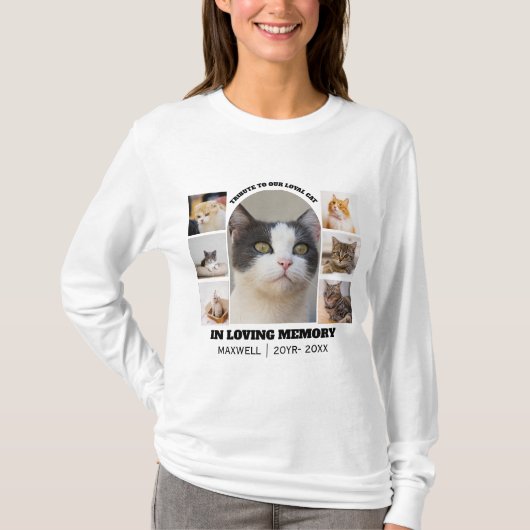 Cat Memorial 7 Photo Collage Pet Tribute Template Tシャツ (正面)