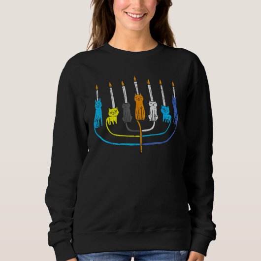 Cat Menorah Cute Jewish Kitten Hanukkah Chanukah P スウェットシャツ (正面)