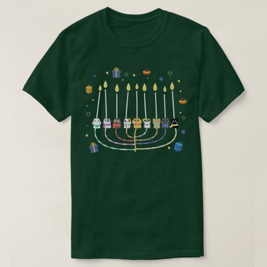 Cat Menorah Funny Hanukkah Decor Hanukcats Chanuka Tシャツ (デザイン正面)