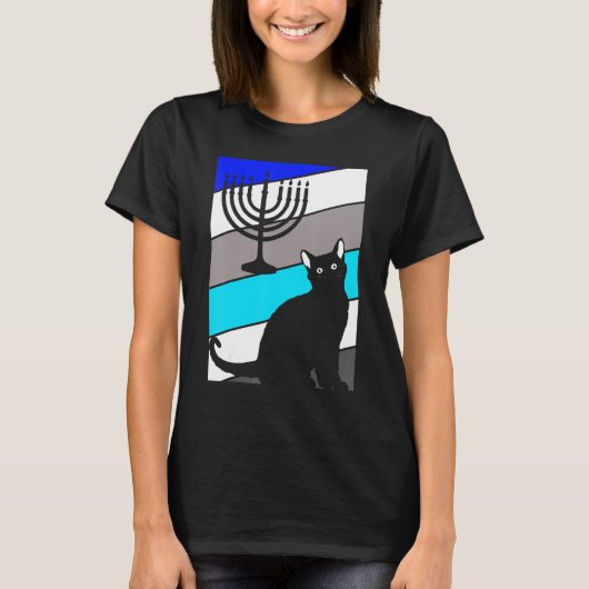 Cat Menorah Hanukkah Cute Kitten Chanukah Jewish H Tシャツ (正面)