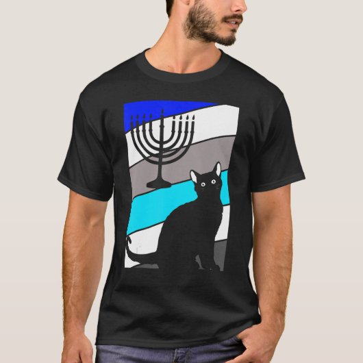 Cat Menorah Hanukkah Cute Kitten Chanukah Jewish H Tシャツ (正面)
