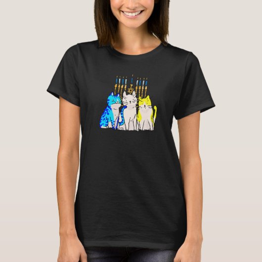 Cat Menorah Hanukkah Cute Kitten Chanukah Jewish H Tシャツ (正面)