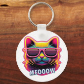 Cat Meow with sunglasses T-Shirt キーホルダー (正面)