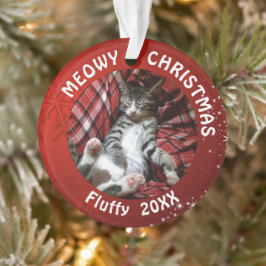 Cat MEOWY CHRISTMAS 2 Photo Name Year Red オーナメント