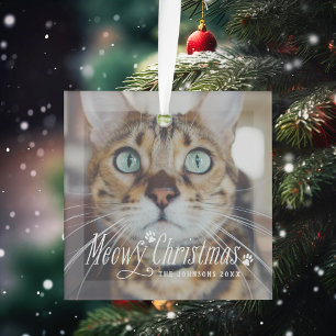 Cat Meowy Christmas Pet Holiday Photo ガラスオーナメント