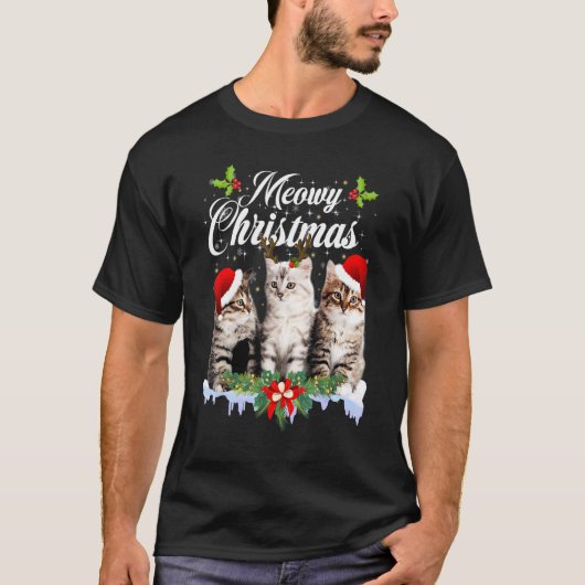 Cat Meowy Family Matching Christmas Pajamas Santa  Tシャツ (正面)