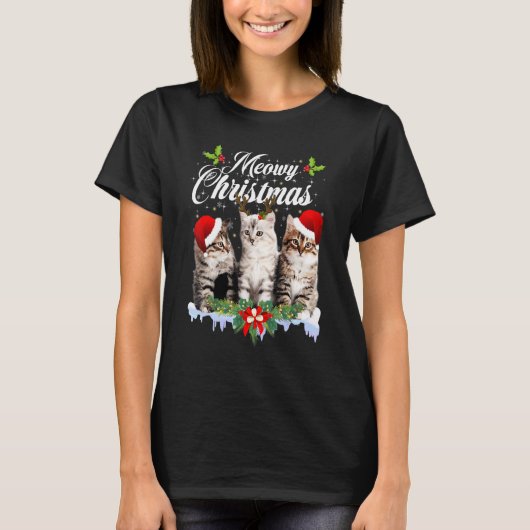 Cat Meowy Family Matching Christmas Pajamas Santa Tシャツ (正面)