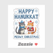 Cat Merry Christmas Happy Hanukkah Jewish Christia シール (シート)