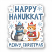 Cat Merry Christmas Happy Hanukkah Jewish Christia シール (正面)