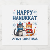 Cat Merry Christmas Happy Hanukkah Jewish Christia スパークリングワインラベル (シングルラベル)