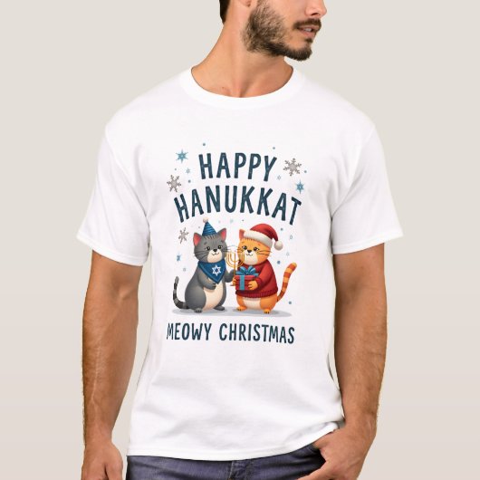 Cat Merry Christmas Happy Hanukkah Jewish Christia Tシャツ (正面)